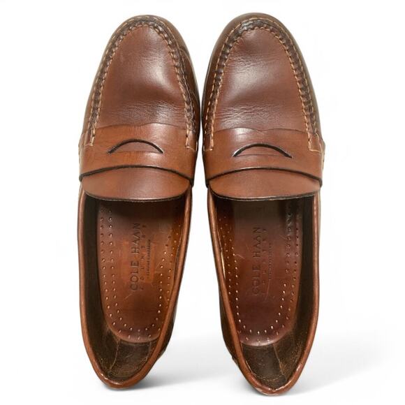 Vintage 90s Cole Haan Country Penny Loafers-Moc-Toe-Brown-Size 7.5N-Style F1456 - Picture 2 of 10